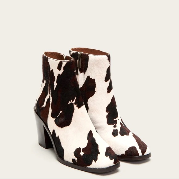 RARE Frye Georgia Short Cow Pattern Fur Leather Cowboy Pull On Western AnkleBoot - Picture 4 of 15